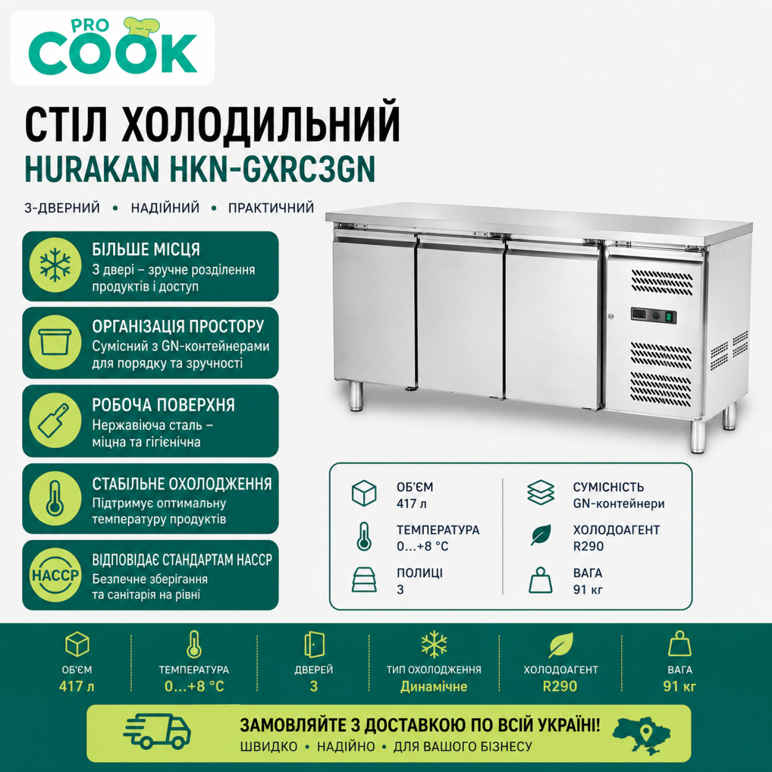 СТІЛ ХОЛОДИЛЬНИЙ HURAKAN HKN-GXRC3GN 3-ДВЕРНИЙ