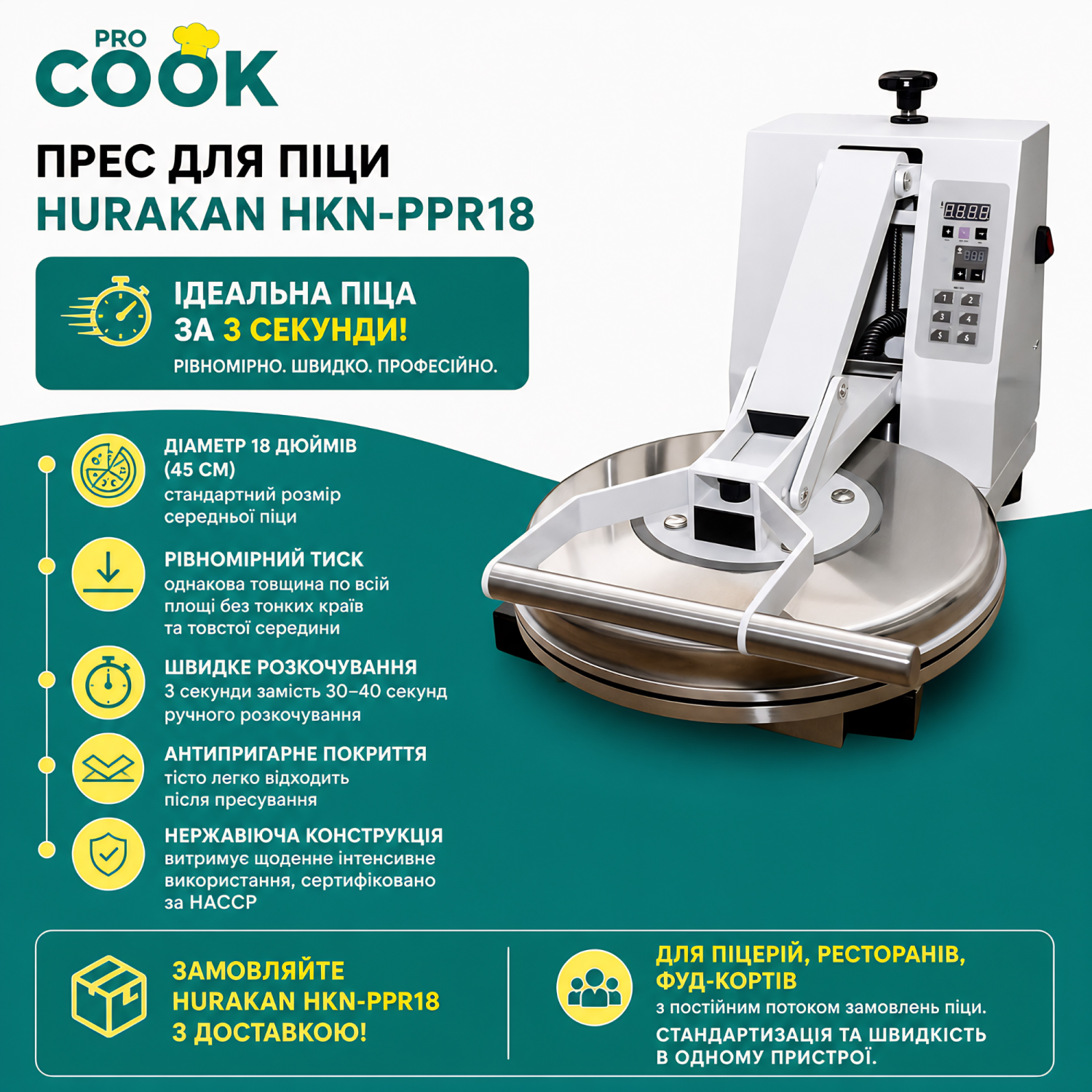Прес для піци HURAKAN HKN-PPR18