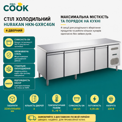 Стіл холодильний HURAKAN HKN-GXRC4GN 4-дверний