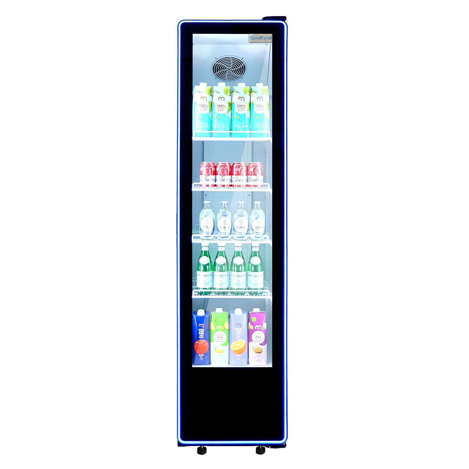 Шафа холодильна для напоїв GoodFood BC380NBW2LEDBLUE чорна-біла